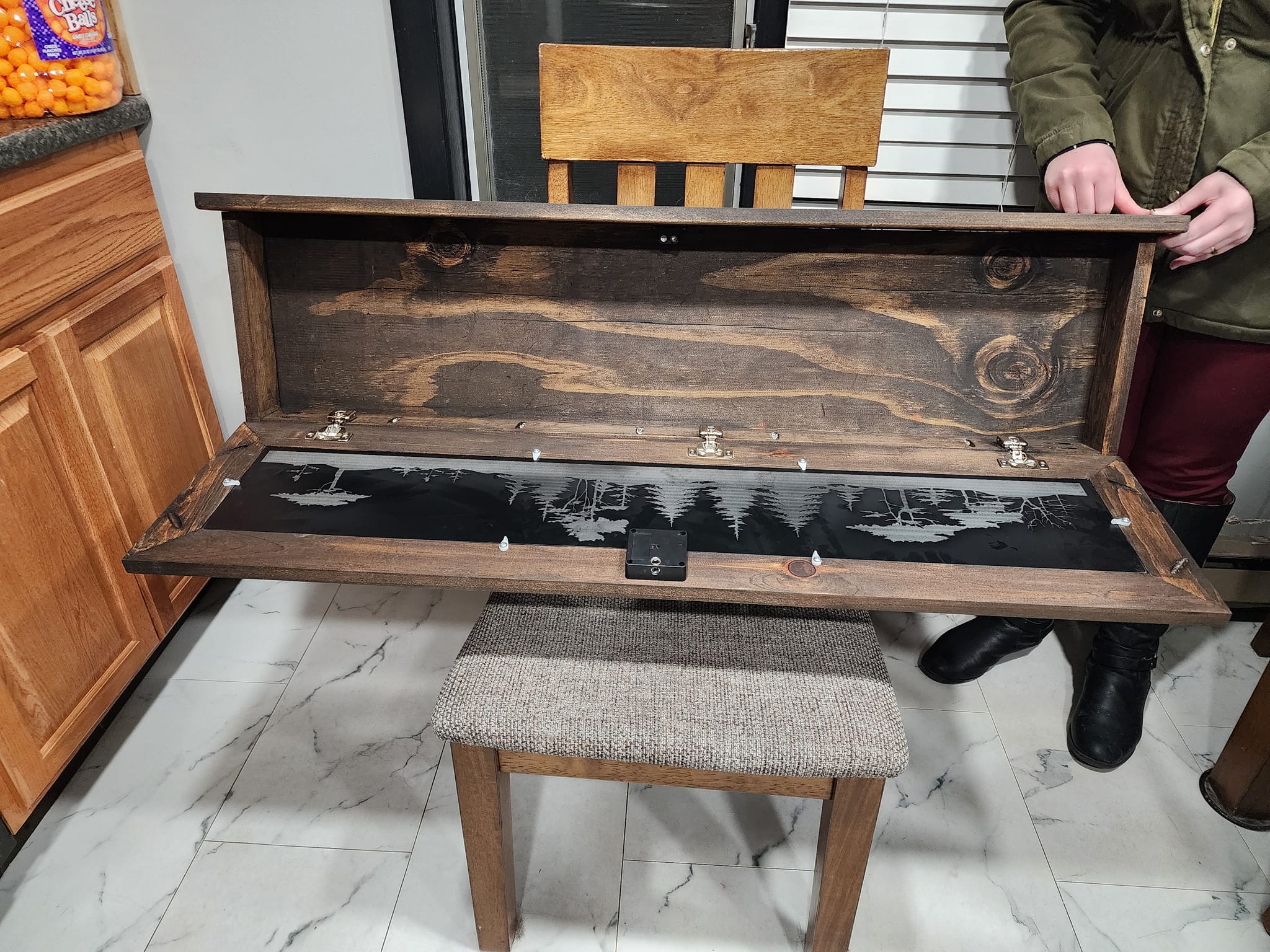 Custom engraved gun rack with forest scene